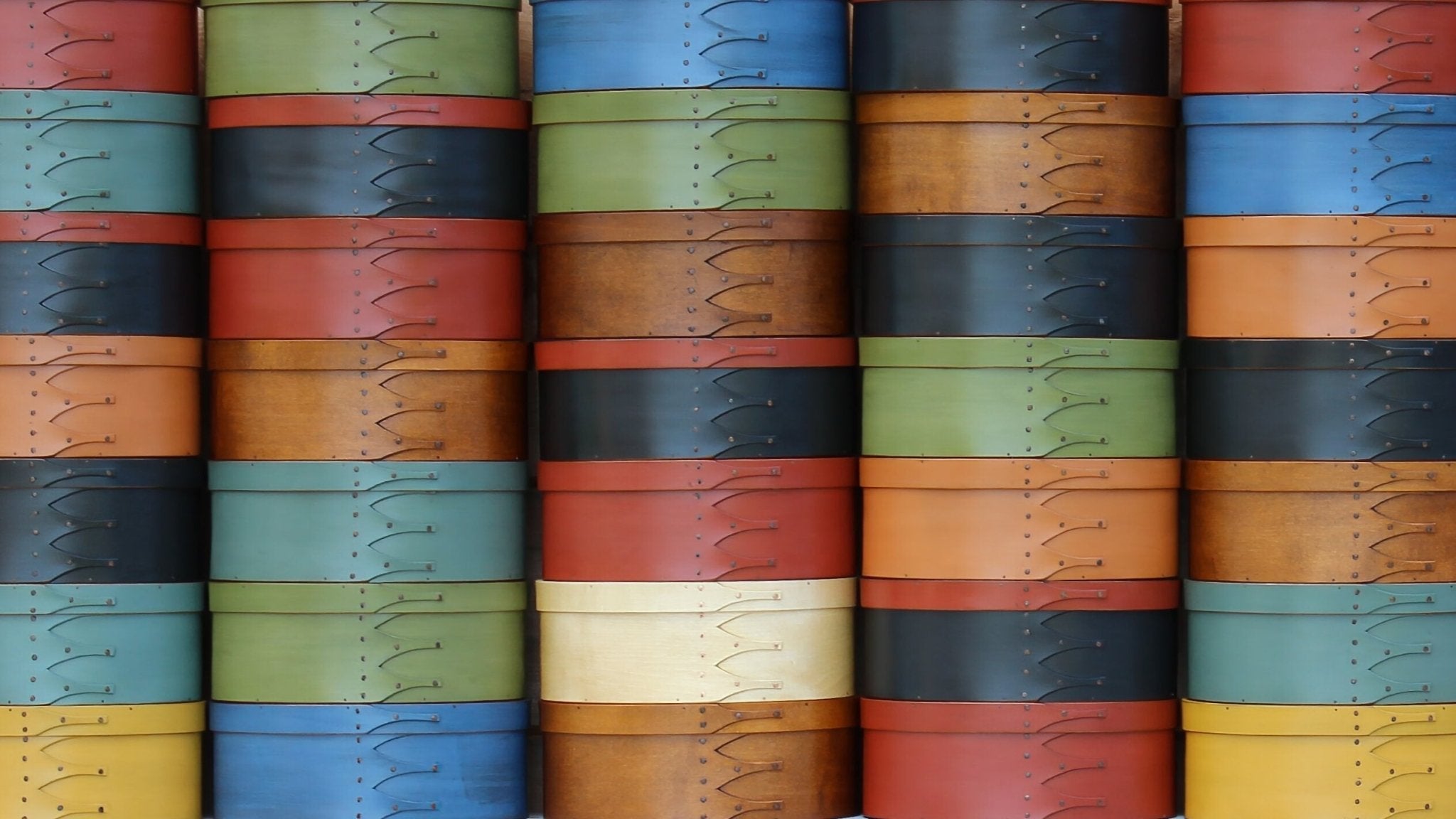 Stacked Shaker oval boxes in various finishes