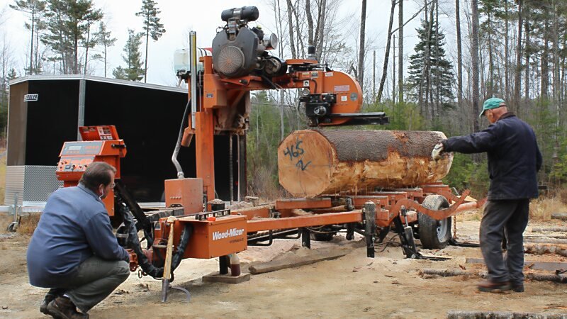 Cutting lumber for Shaker boxes on a Woodmizer bandsaw mill