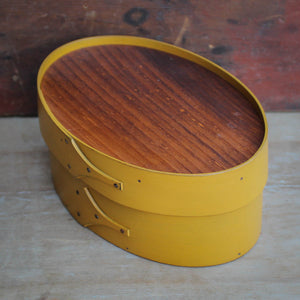 Shaker Oval Box with Recessed Lid for Needlework, Size #3, LeHays Shaker Boxes, Yellow Milk Paint Finish, Side View