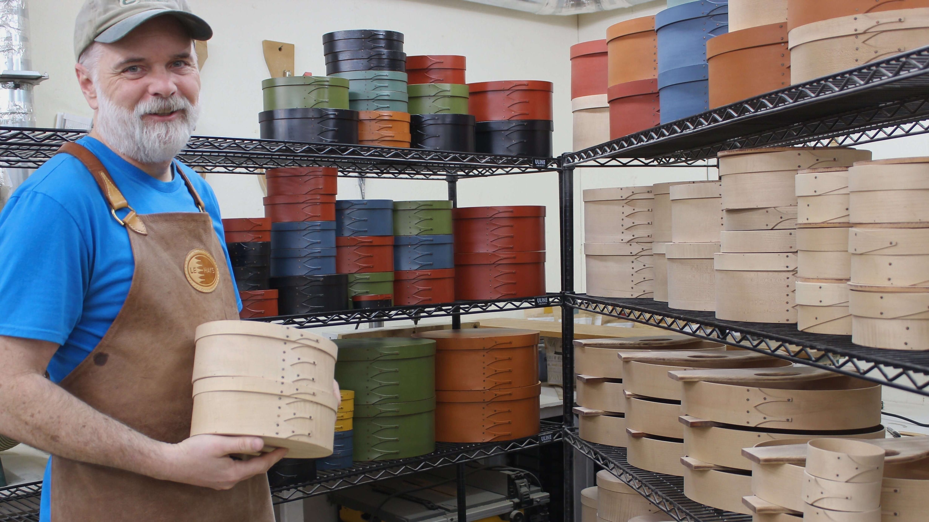 Rob LeHay of LeHays Shaker Boxes with items in progress