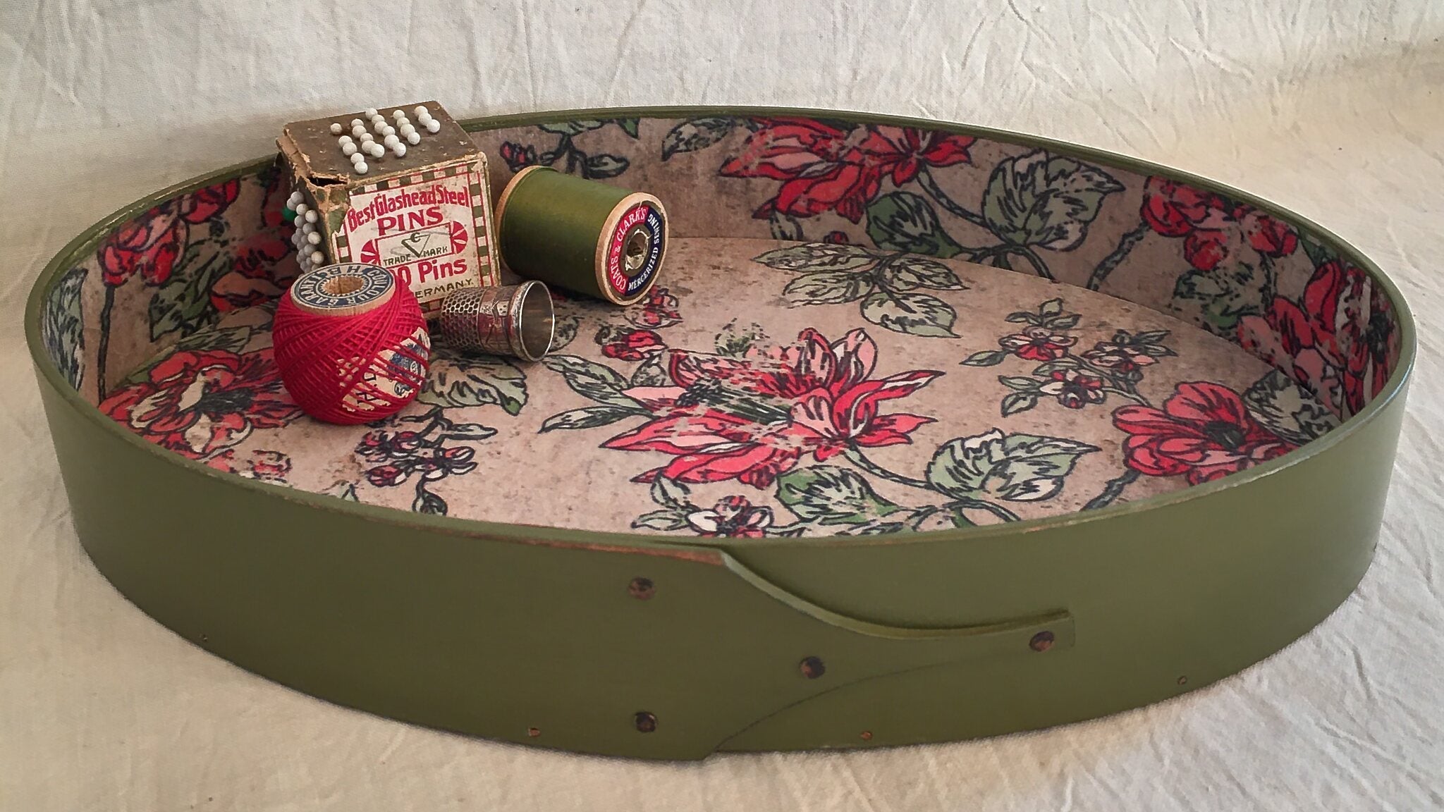 Handcrafted Shaker tray with floral paper lining