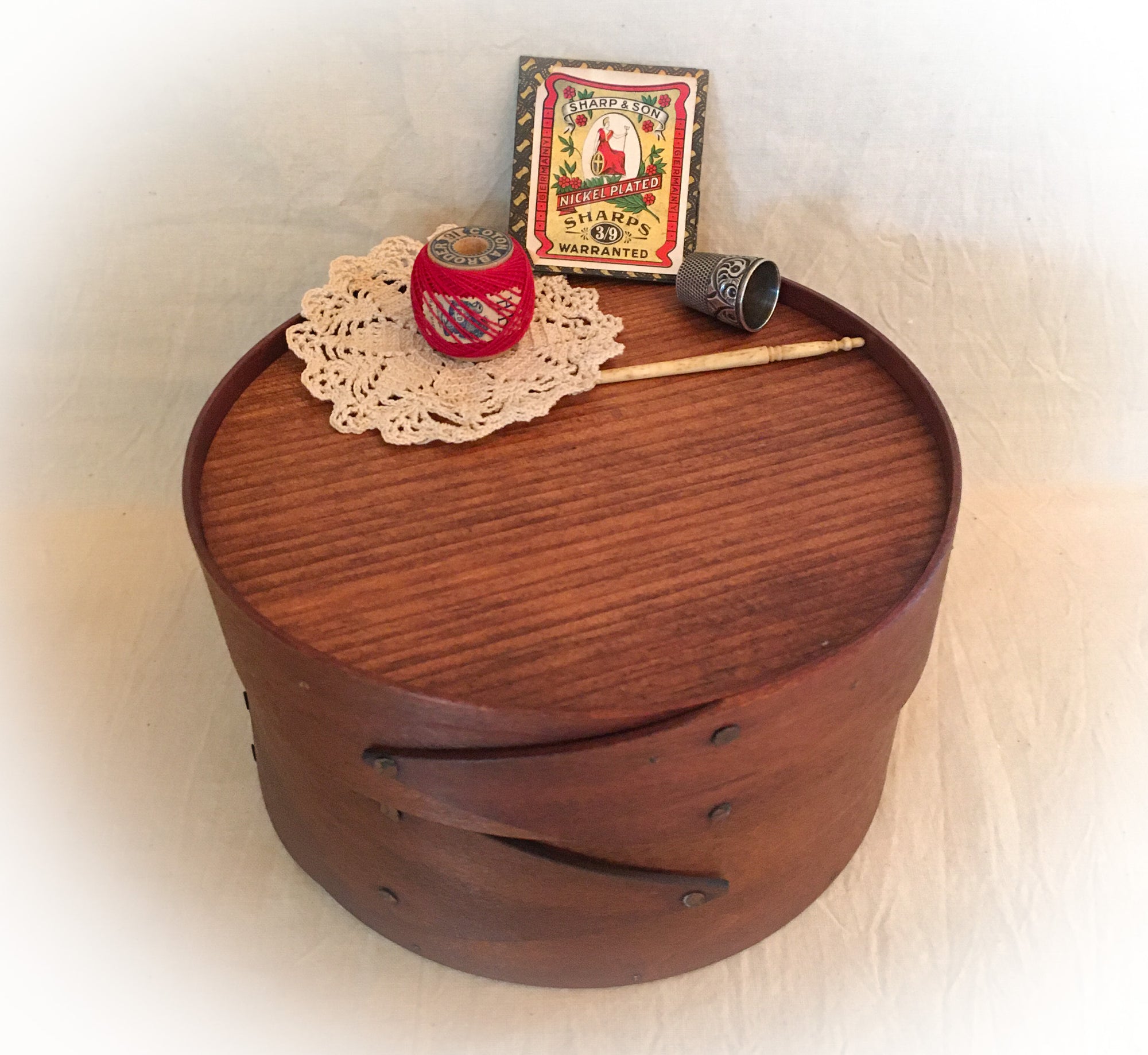 Round Shaker Style Box with Recessed Lid for Needlework, 6 Inch Diameter, LeHays Shaker Boxes, Holding Items
