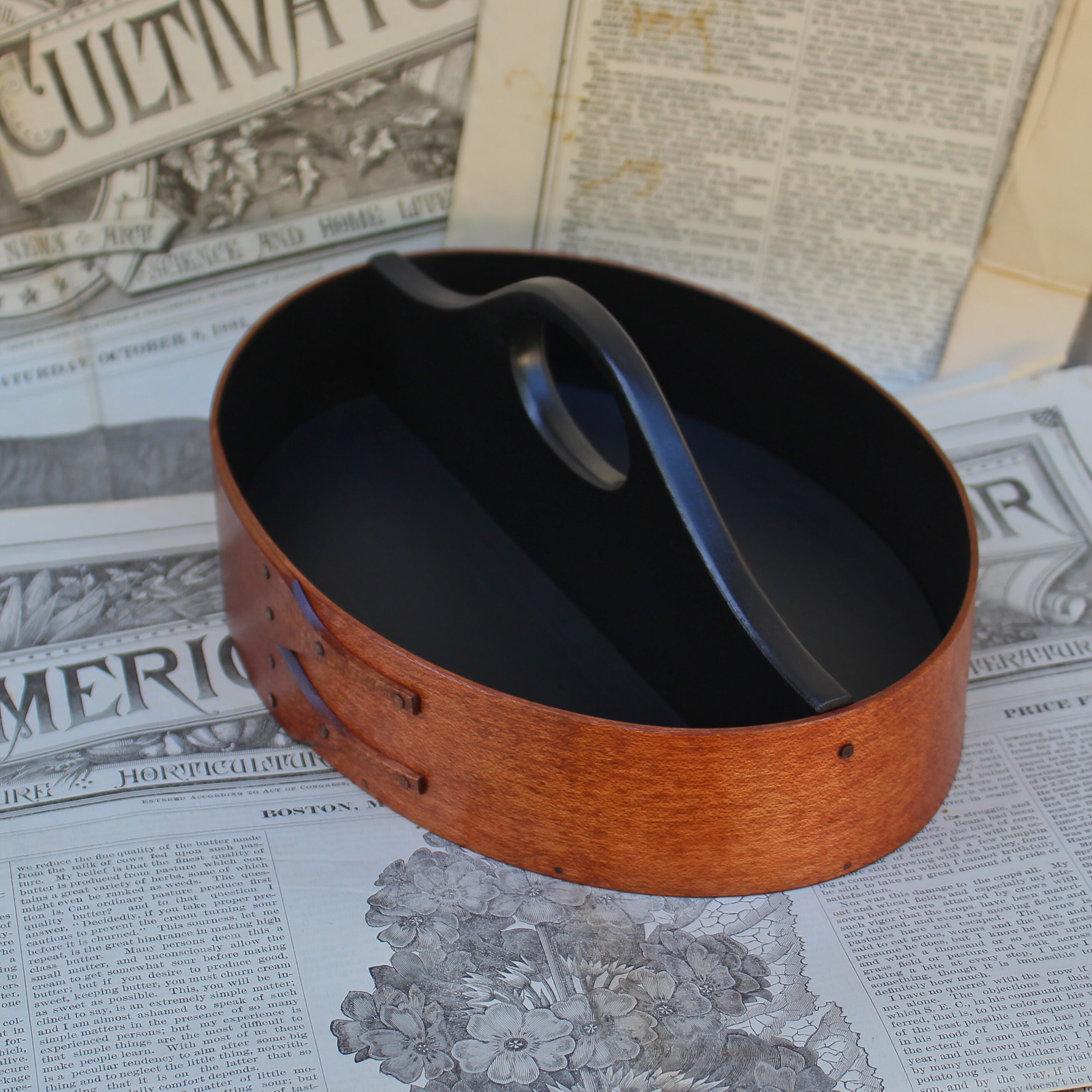 Pre-Order – Size #5 Divided Carrier – Antiqued Natural, Black Interior (Ships End of September)