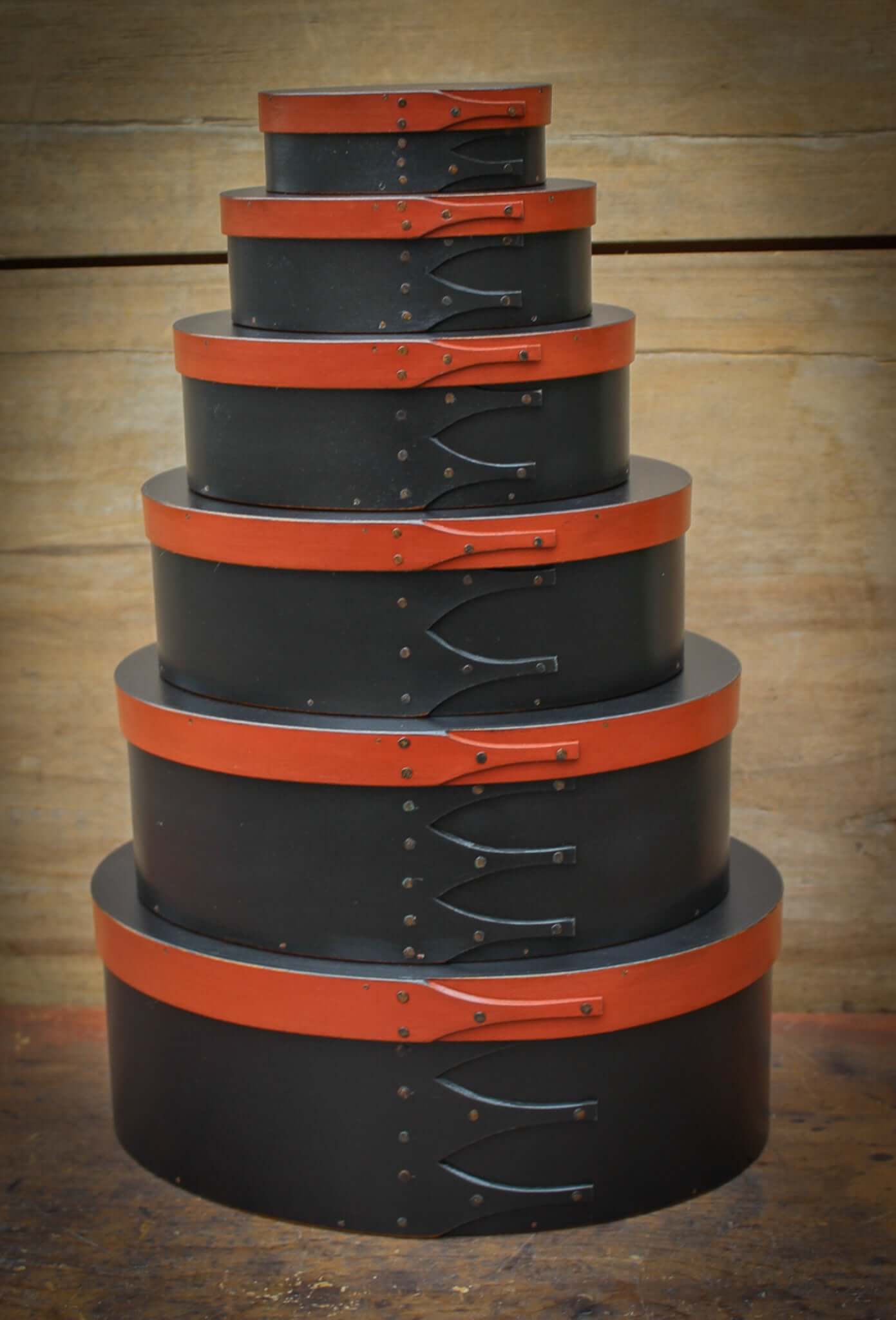 Stack of Shaker Oval Boxes, LeHay's Shaker Boxes