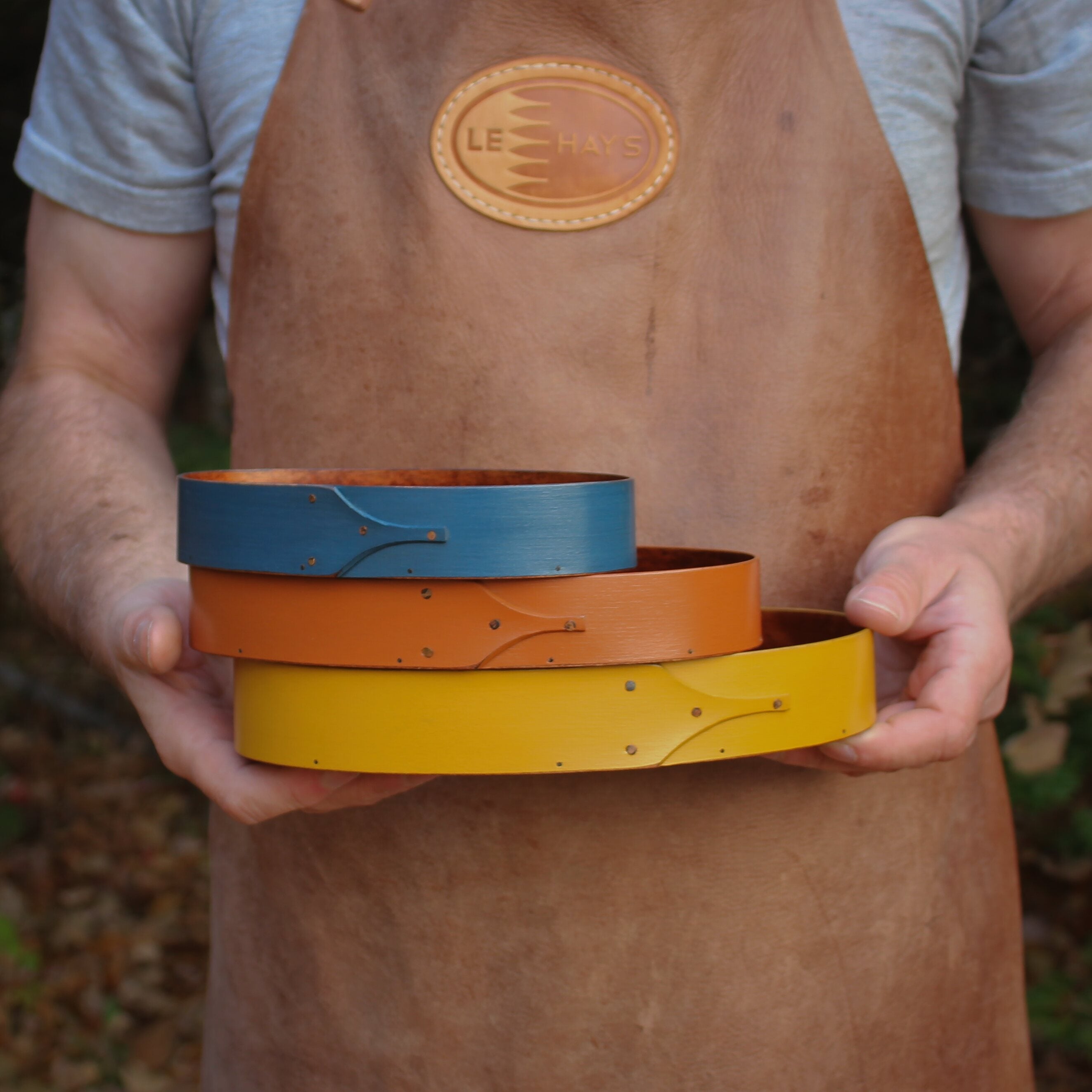 Set of Three Oval Trays, Sizes #3 through #5 (Blue, Pumpkin, Yellow)