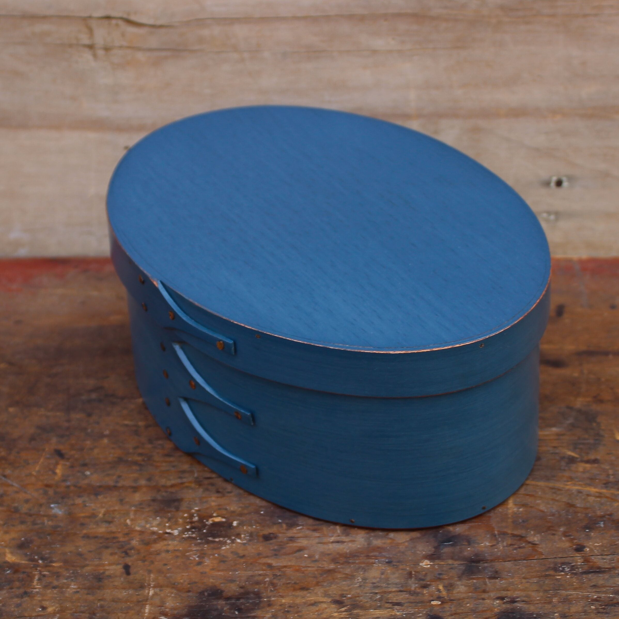 Size #4 Oval Box, Blue Milk Paint Finish