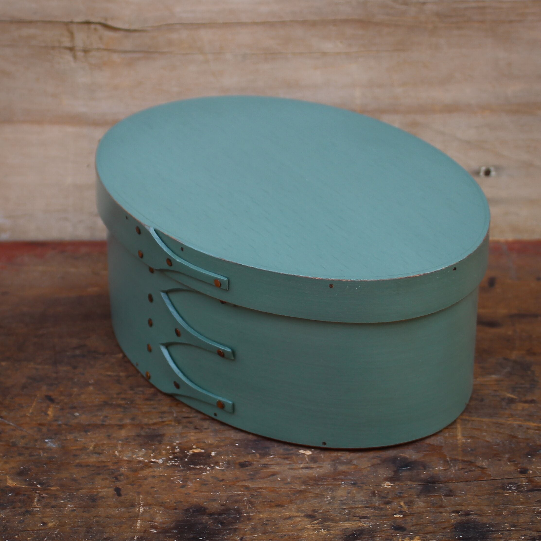Size #4 Oval Box, Sea Green Milk Paint Finish