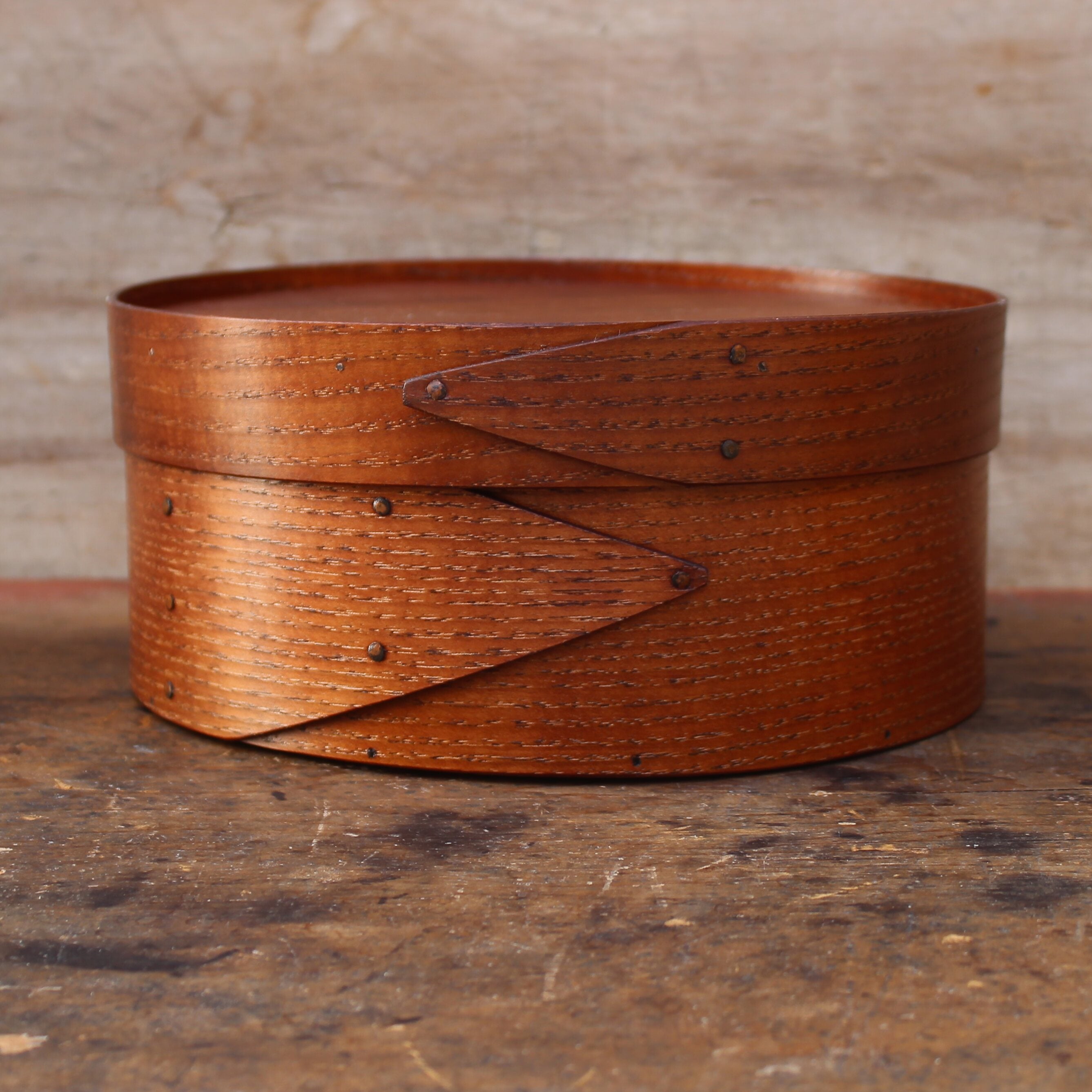 8" Round Box with Recessed Lid — Ash Band, Antiqued Natural Finish