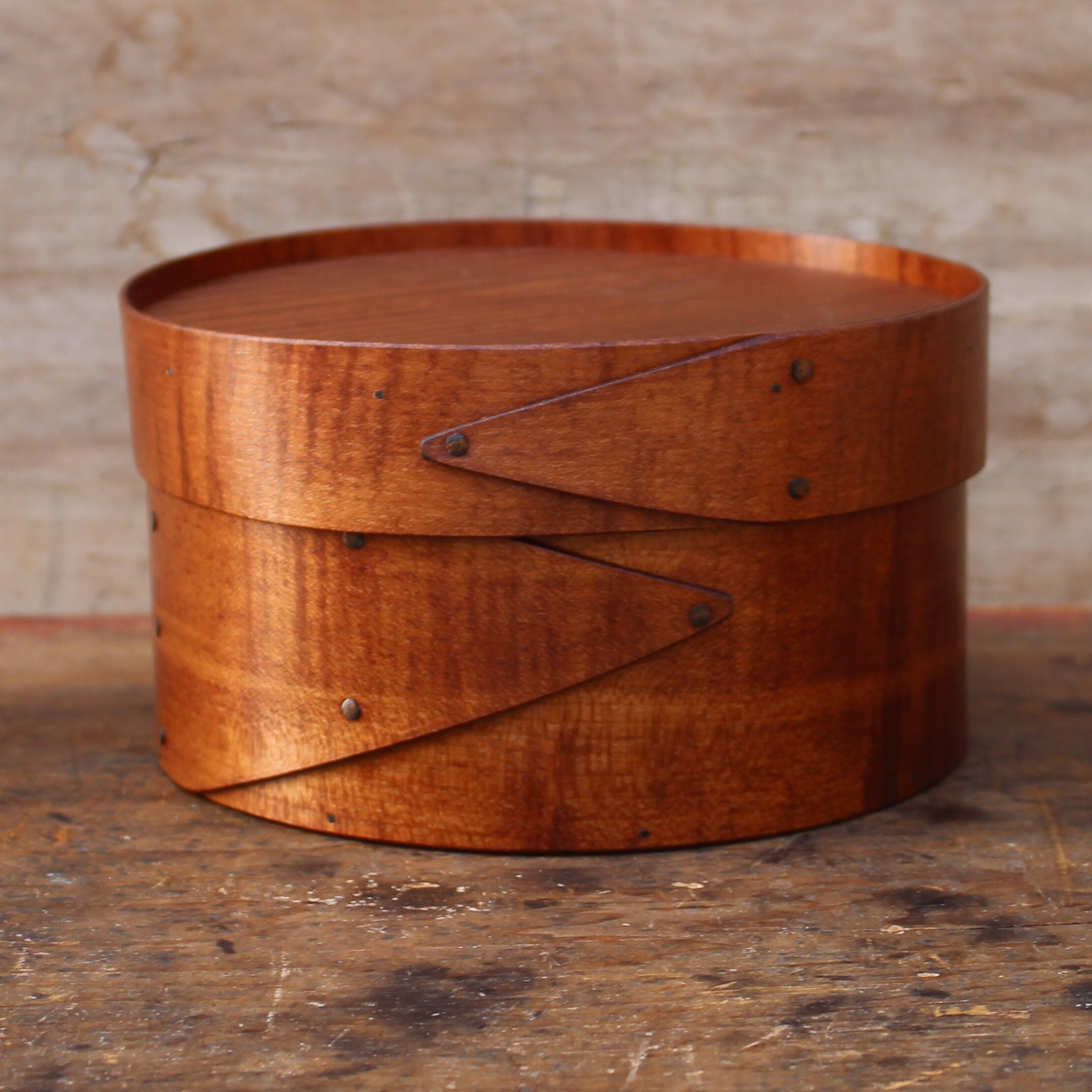 6" Round Recessed Lid Box, Antiqued Natural Finish **2nd Discounted**