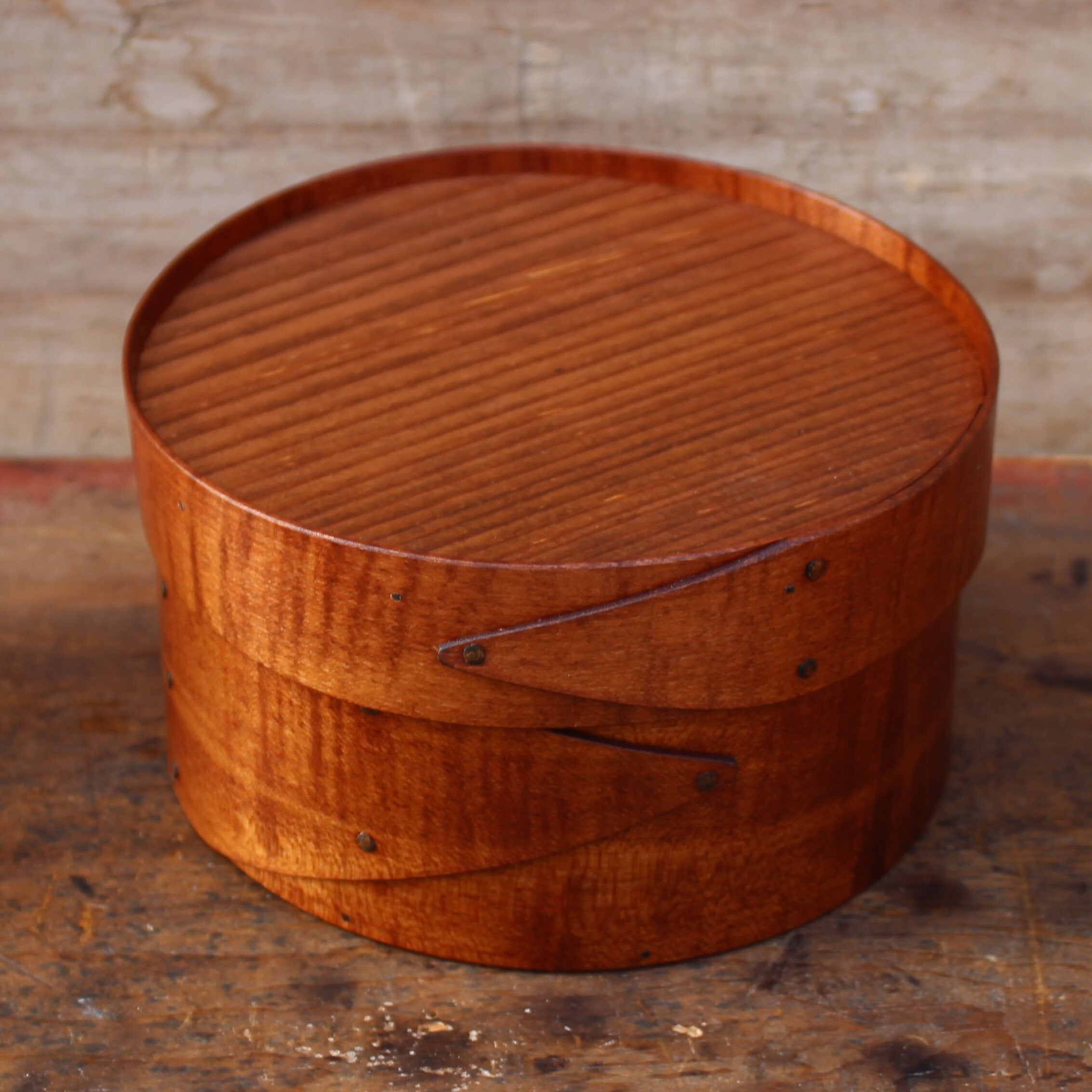 6" Round Recessed Lid Box, Antiqued Natural Finish **2nd Discounted**