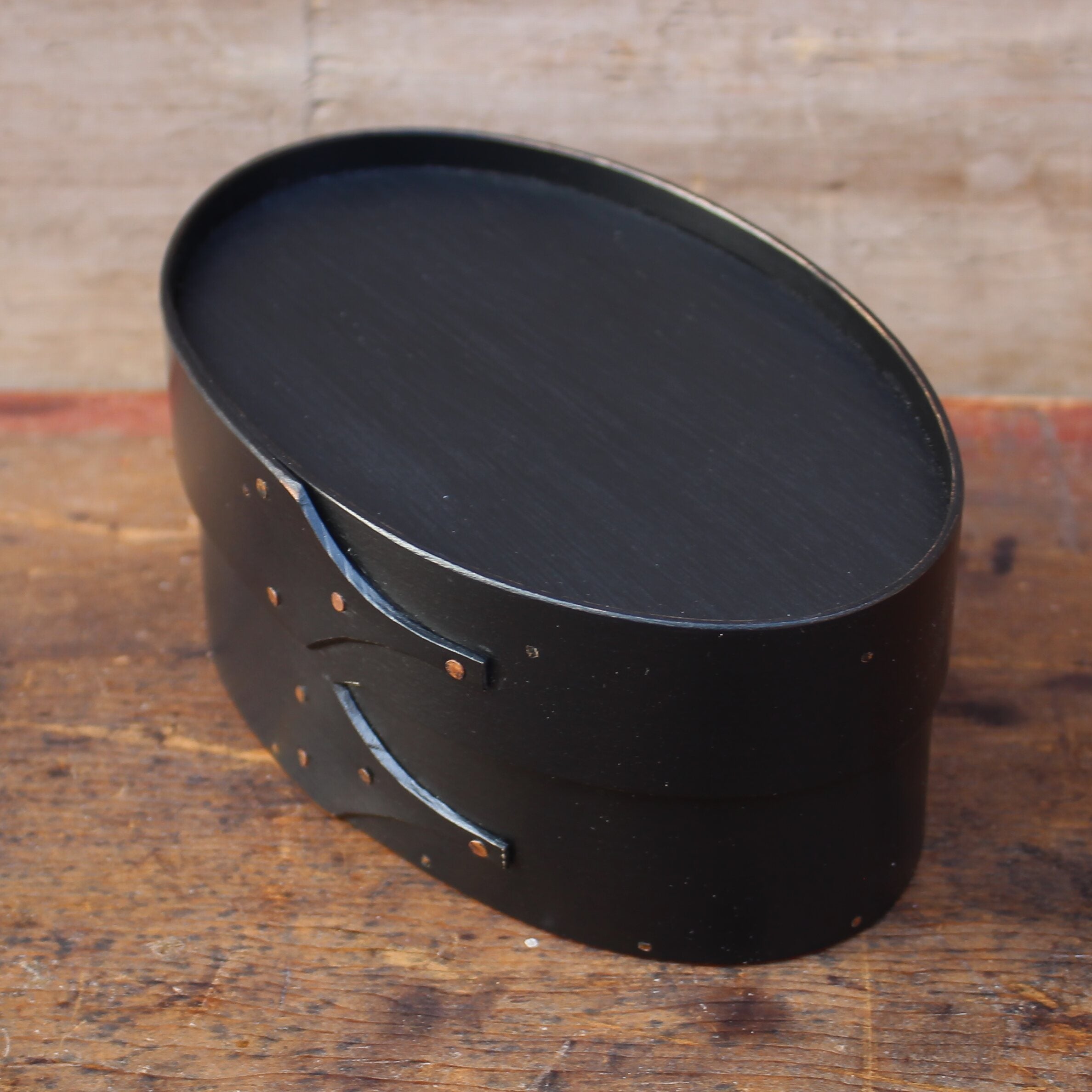 Recessed Lid, Size #2 Oval Box, Black Milk Paint Finish **2nd, Discounted**