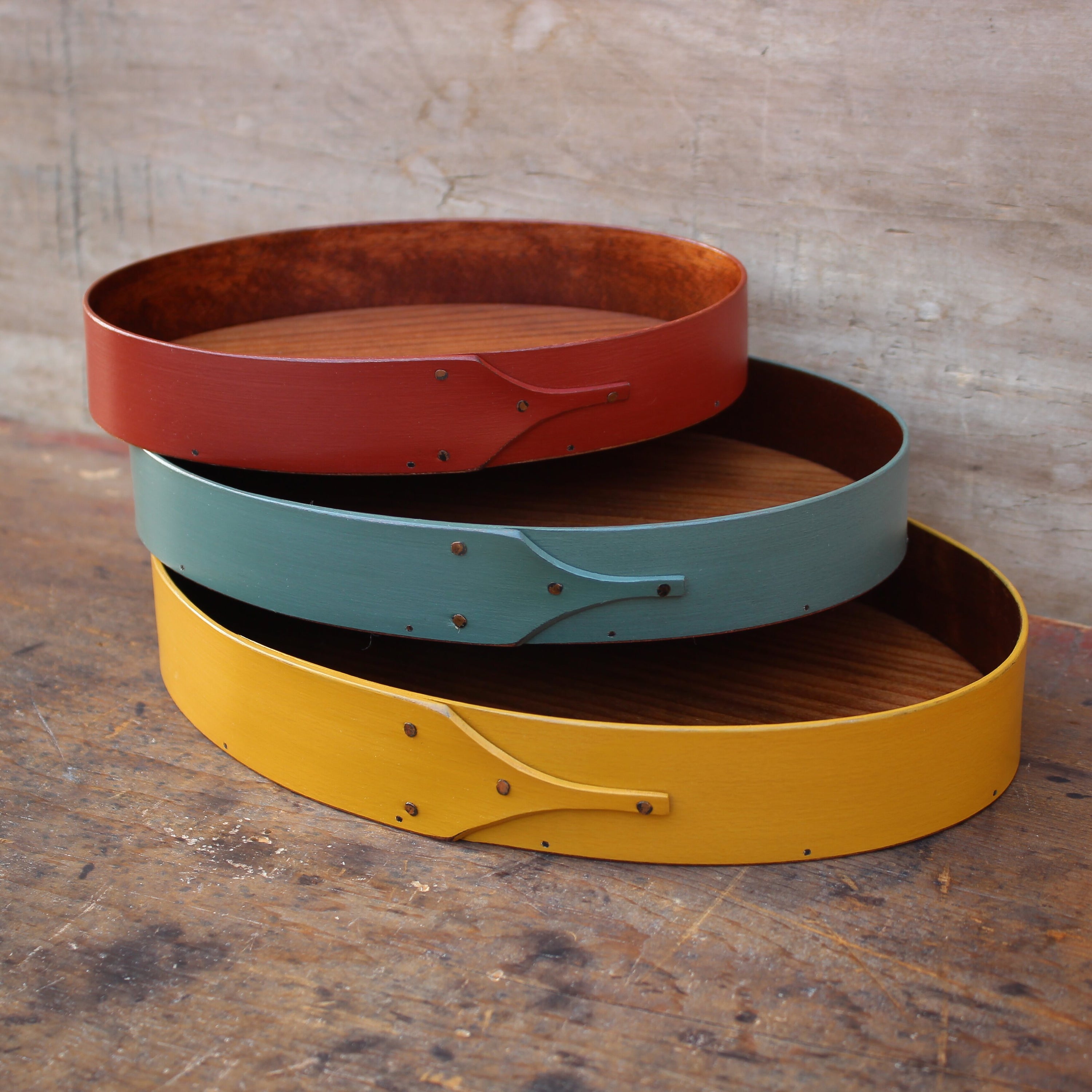 Set of Three Oval Trays, Sizes #3 through #5 (Red, Sea Green, Yellow)