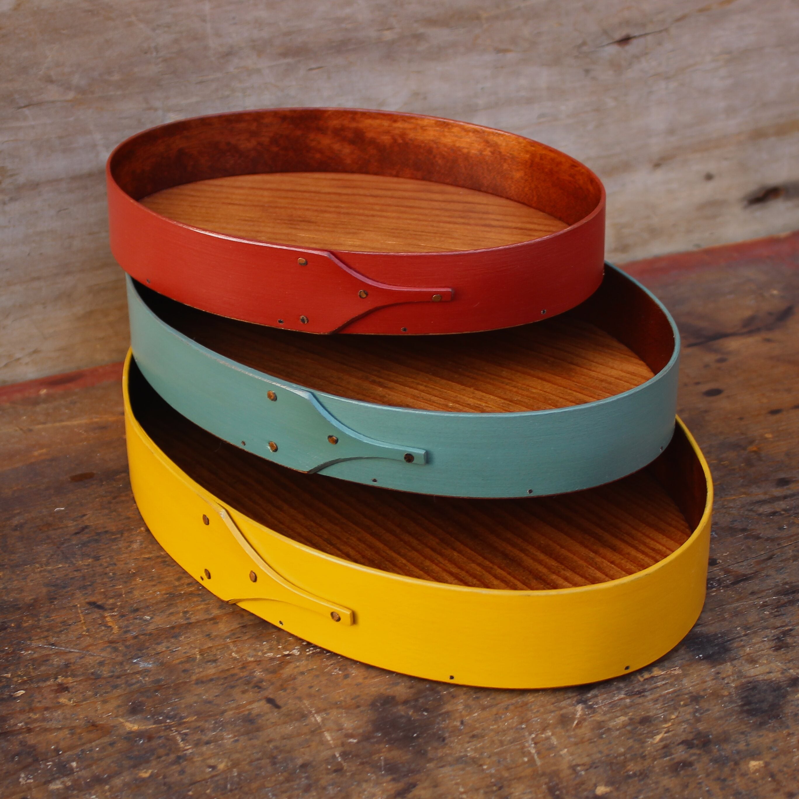 Set of Three Oval Trays, Sizes #3 through #5 (Red, Sea Green, Yellow)
