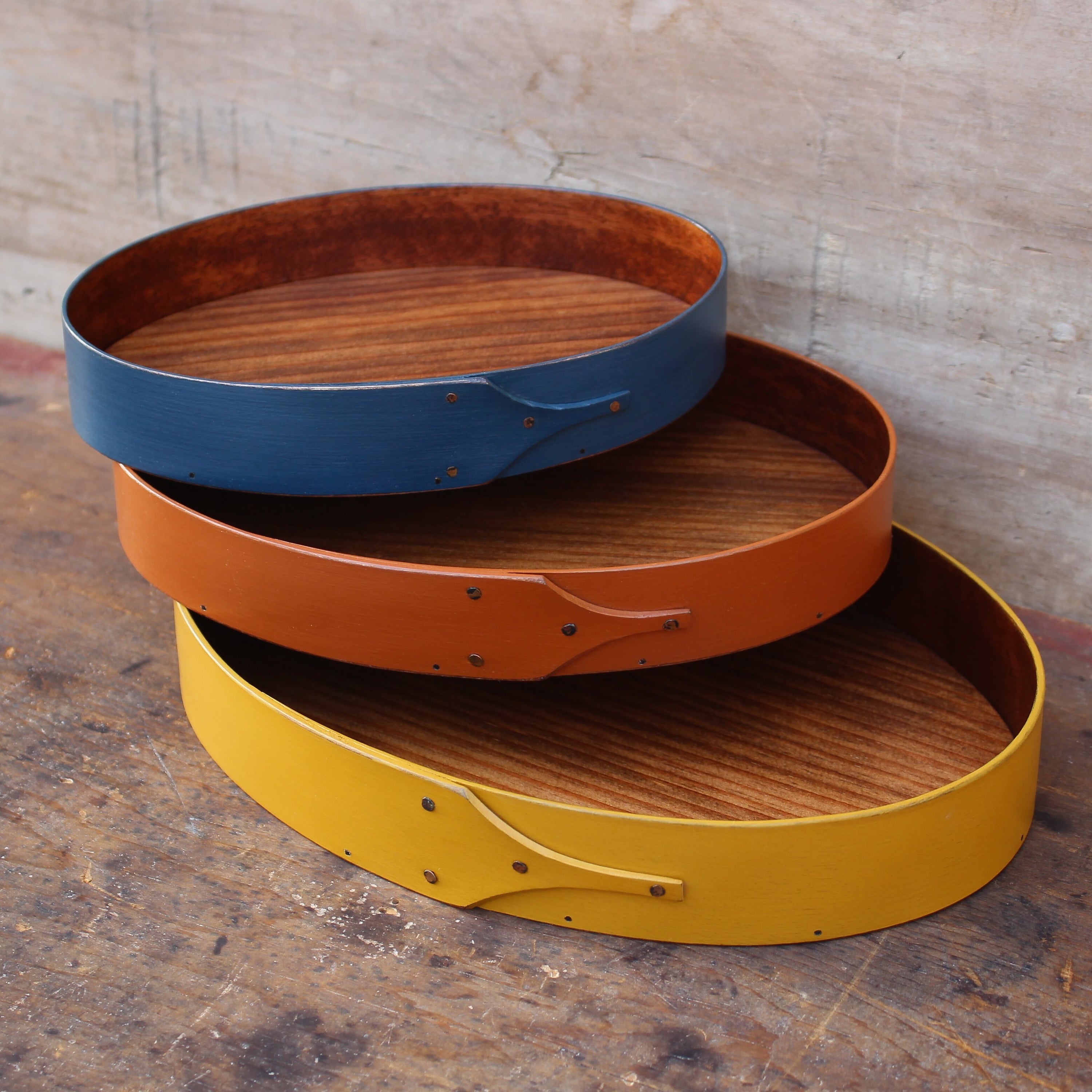 Set of Three Oval Trays, Sizes #3 through #5 (Blue, Pumpkin, Yellow)