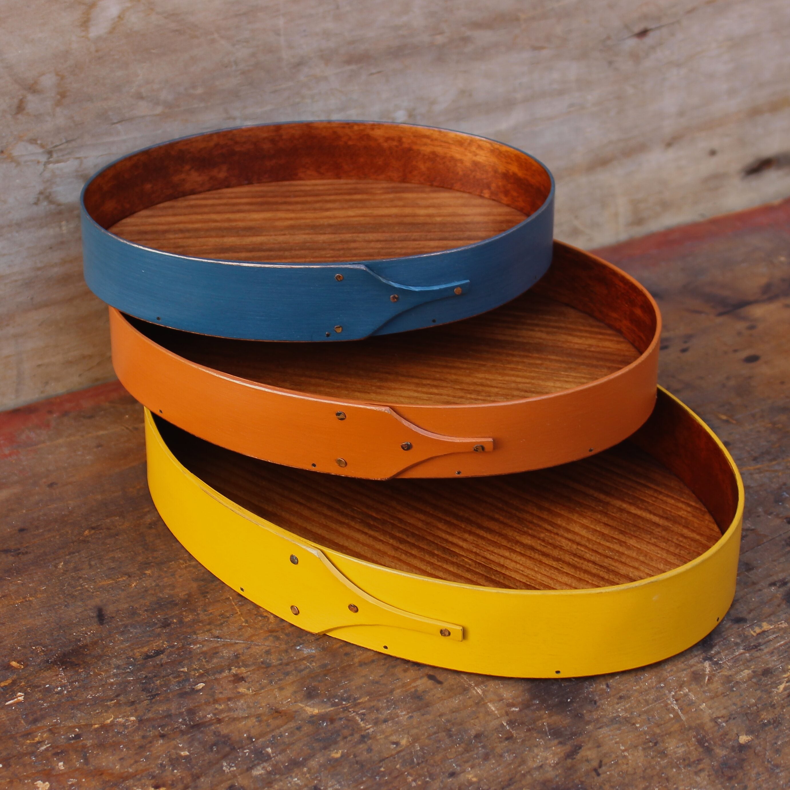 Set of Three Oval Trays, Sizes #3 through #5 (Blue, Pumpkin, Yellow)
