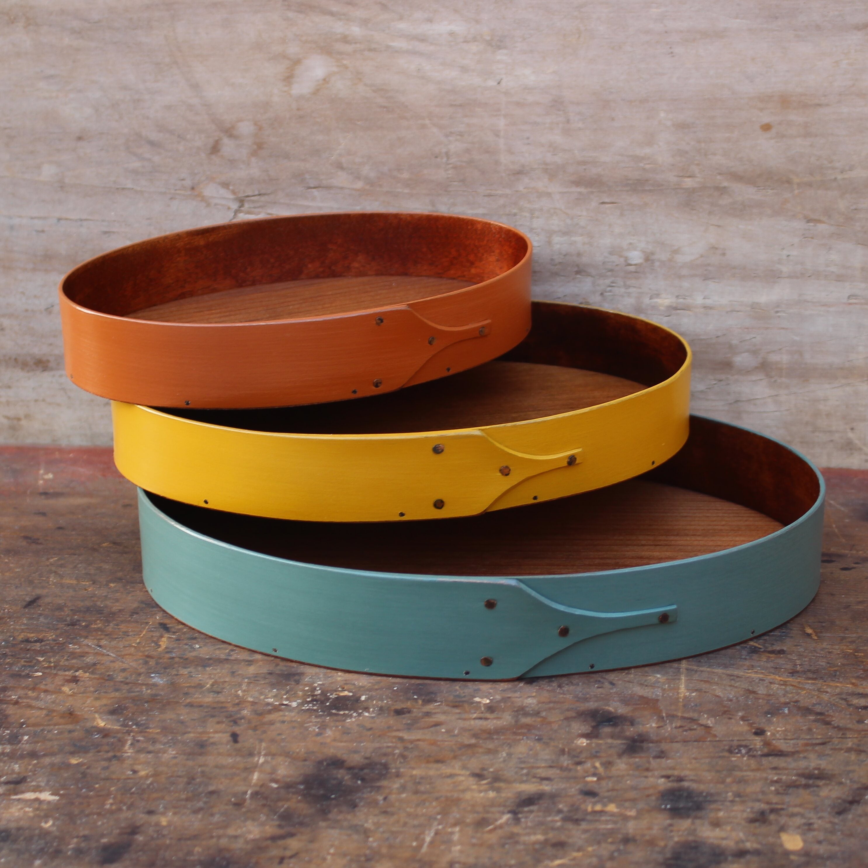 Set of Three Oval Trays, Sizes #3 through #5 **Discounted** (Pumpkin, Yellow, Sea Green)