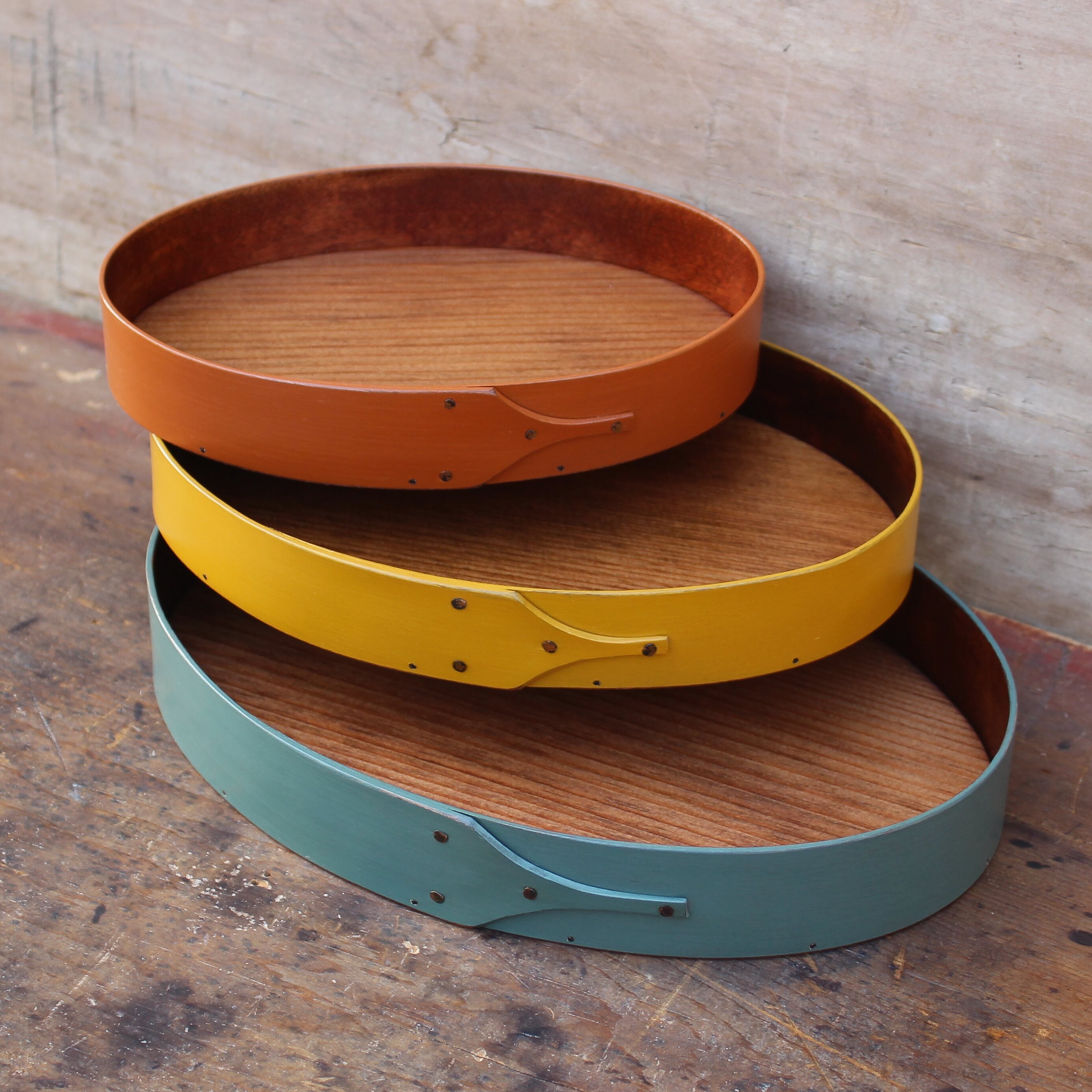 Set of Three Oval Trays, Sizes #3 through #5 **Discounted** (Pumpkin, Yellow, Sea Green)