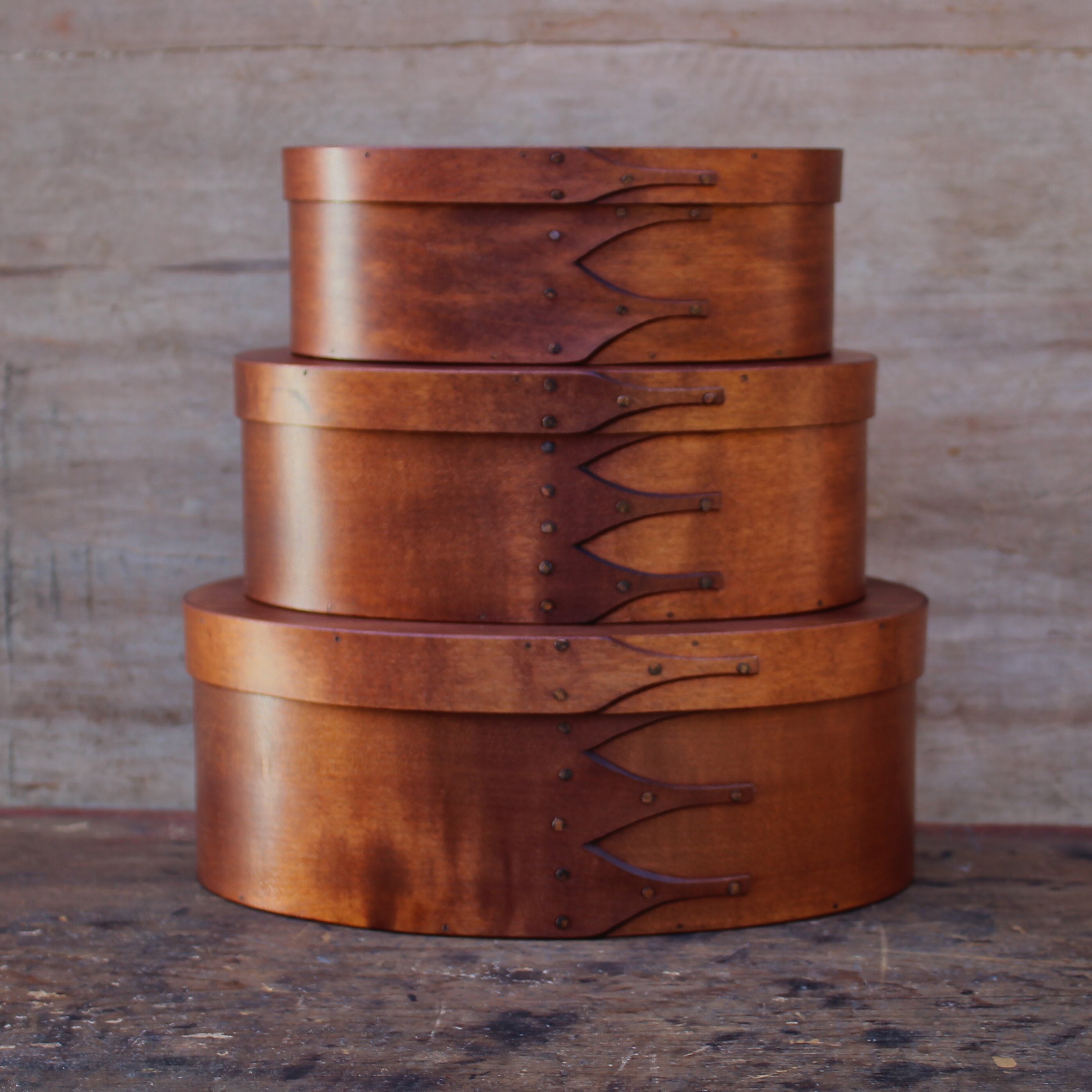 Stack of Three Boxes, Sizes #3 through #5, Antiqued Natural Finish **2nd, Discounted**