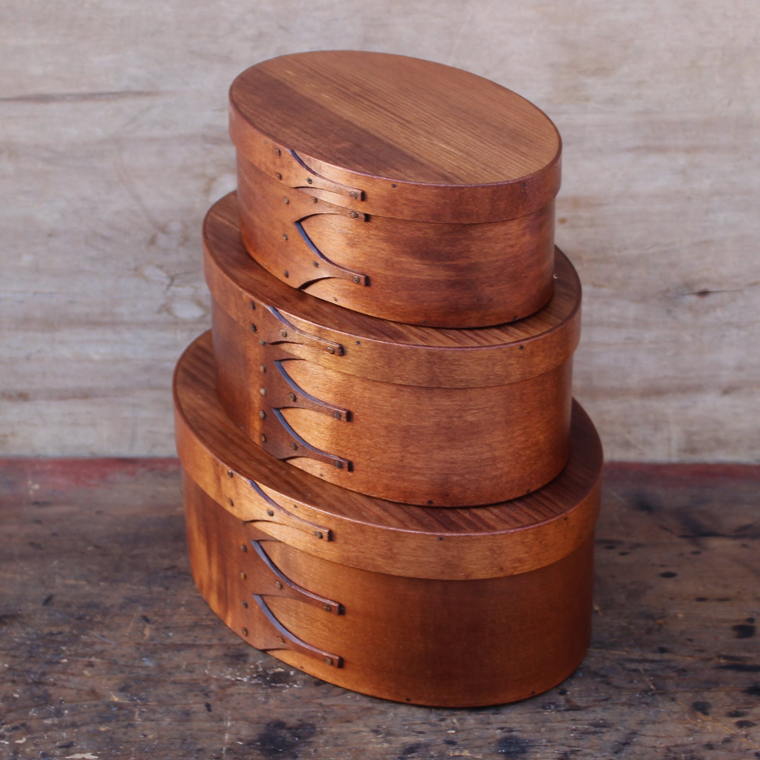 Stack of Three Boxes, Sizes #3 through #5, Antiqued Natural Finish **2nd, Discounted**