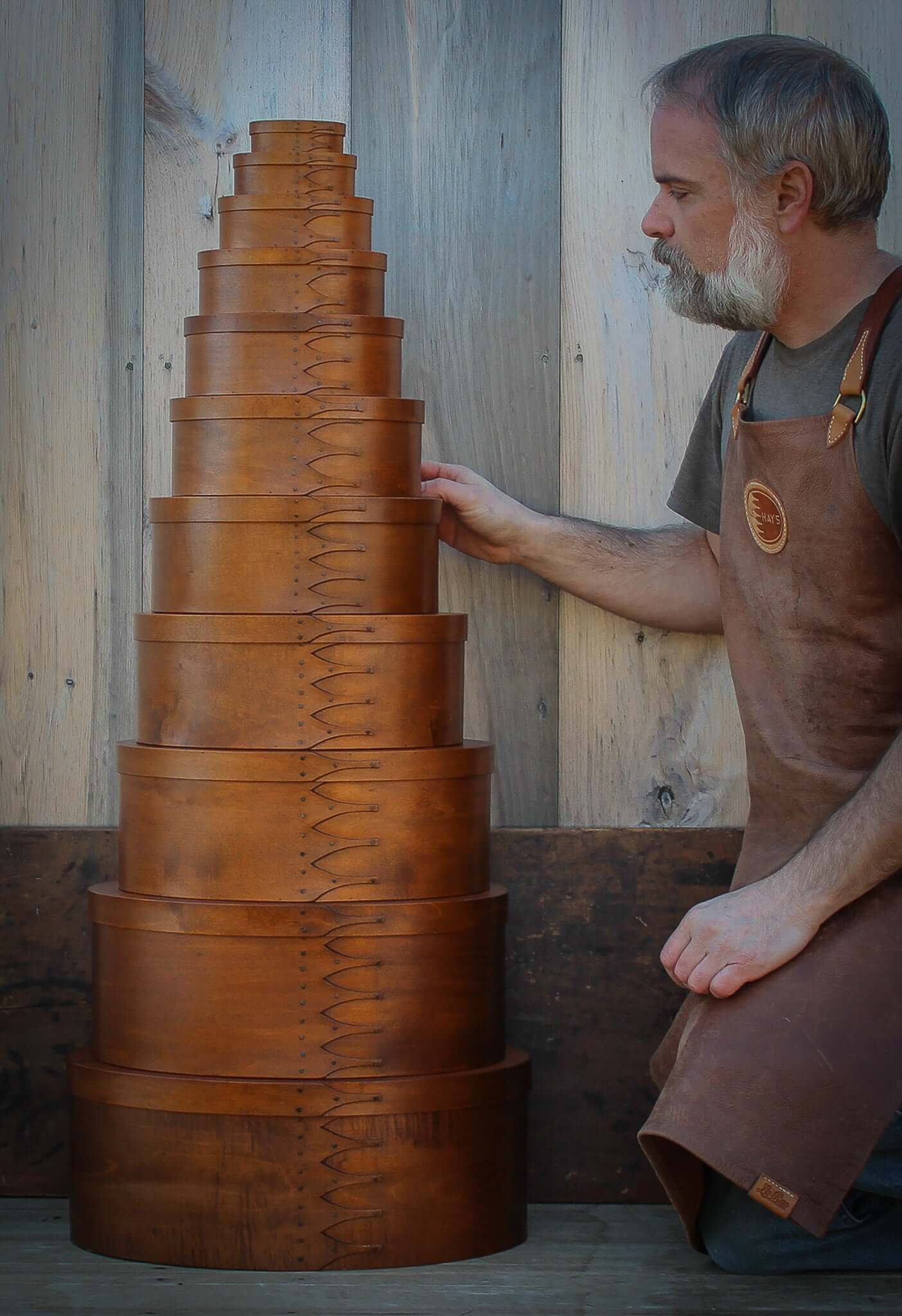 Stack of Shaker Oval Boxes, LeHay's Shaker Boxes