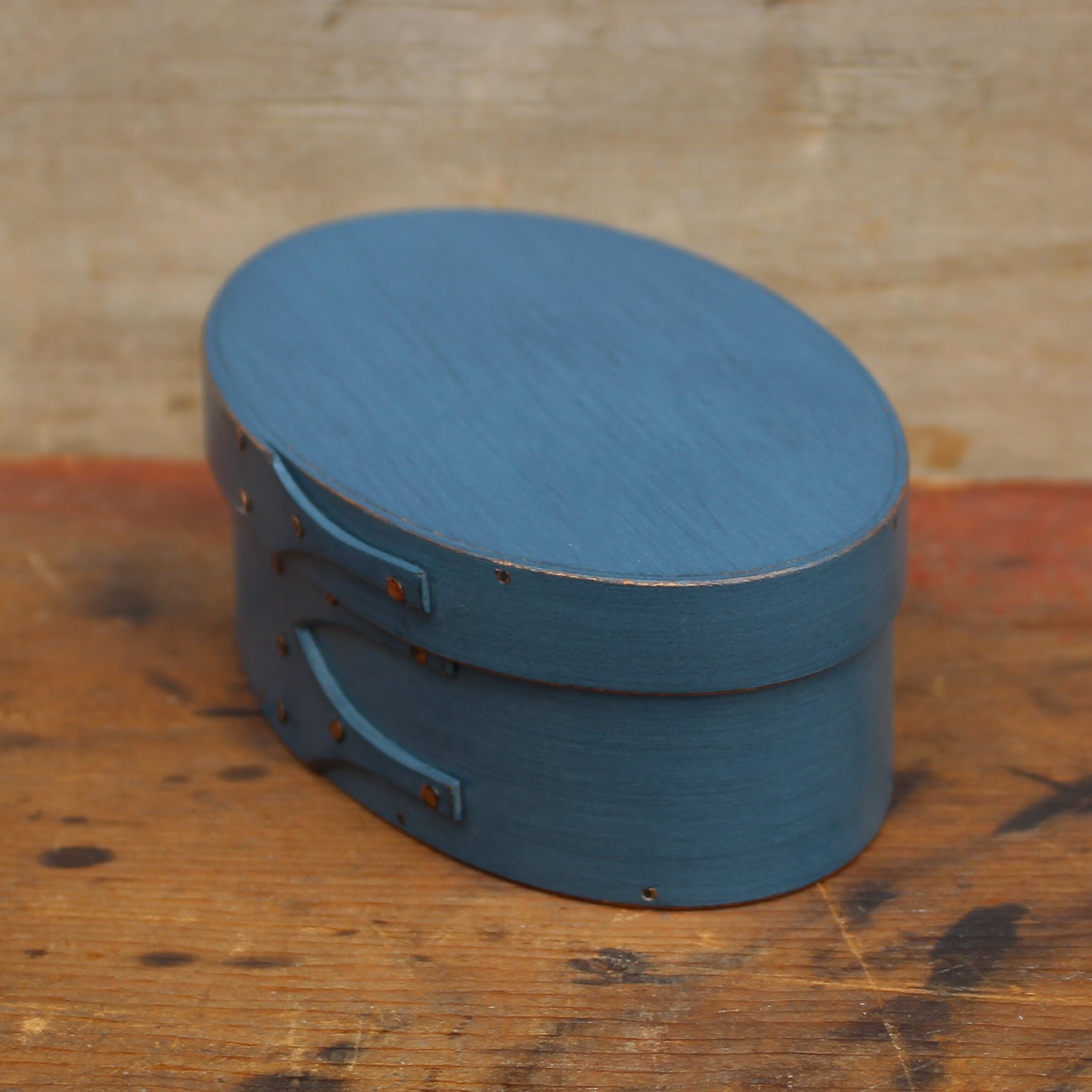 Size #1 Oval Box, Blue Milk Paint Finish