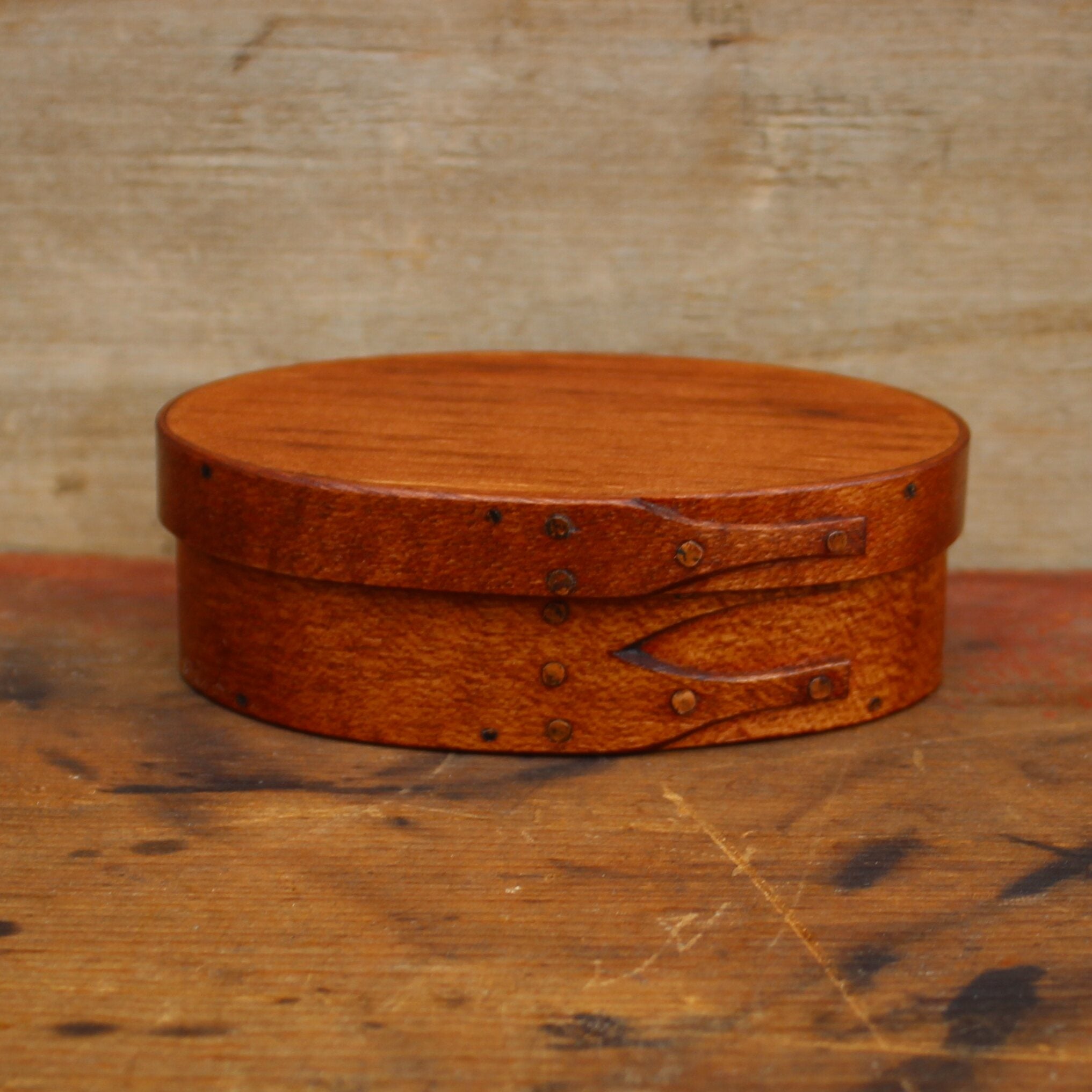 Size #0 Oval Box, Antiqued Natural Finish