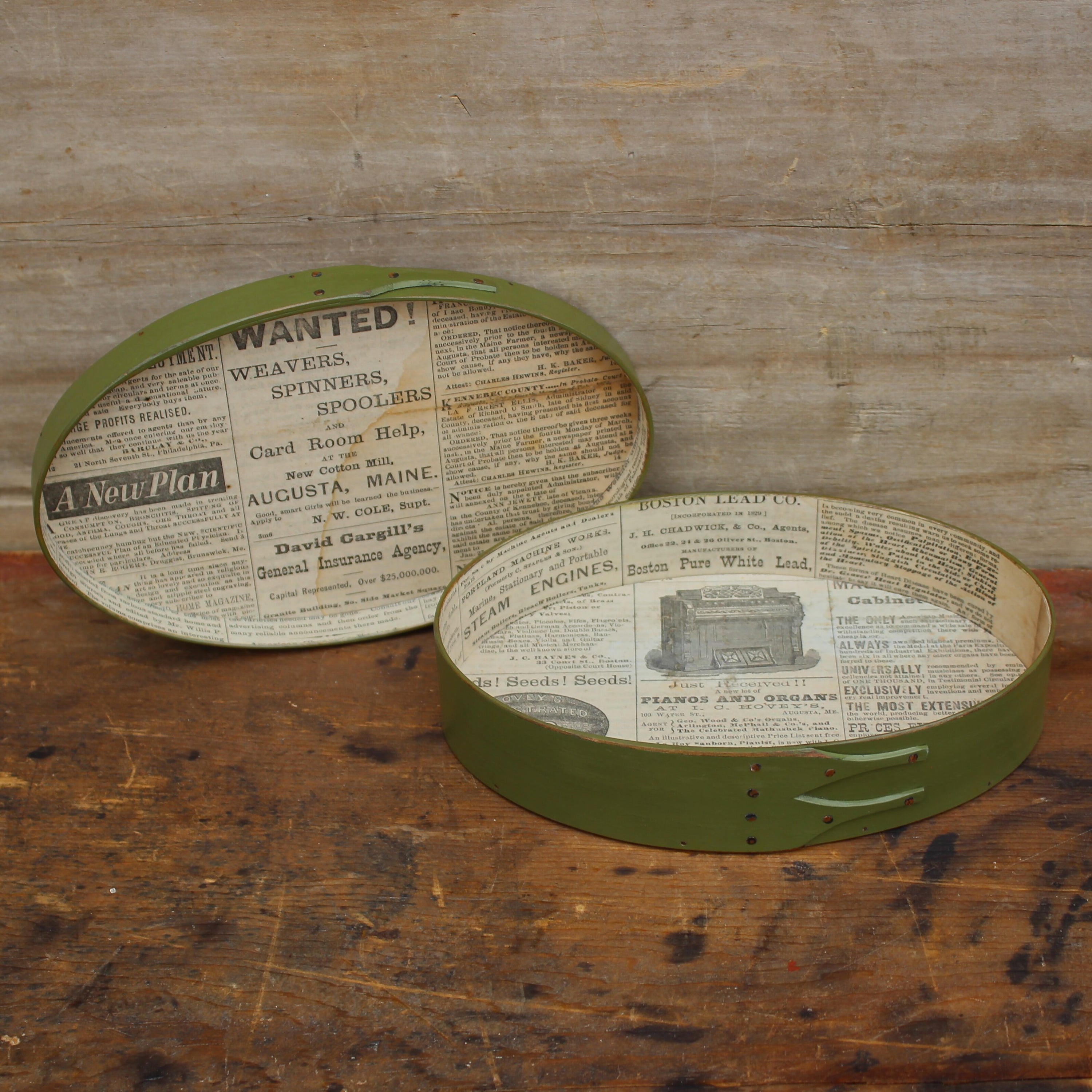 Discounted, Button Box, Paper Lined Interior, Green Milk Paint Finish **2nd, Discounted**