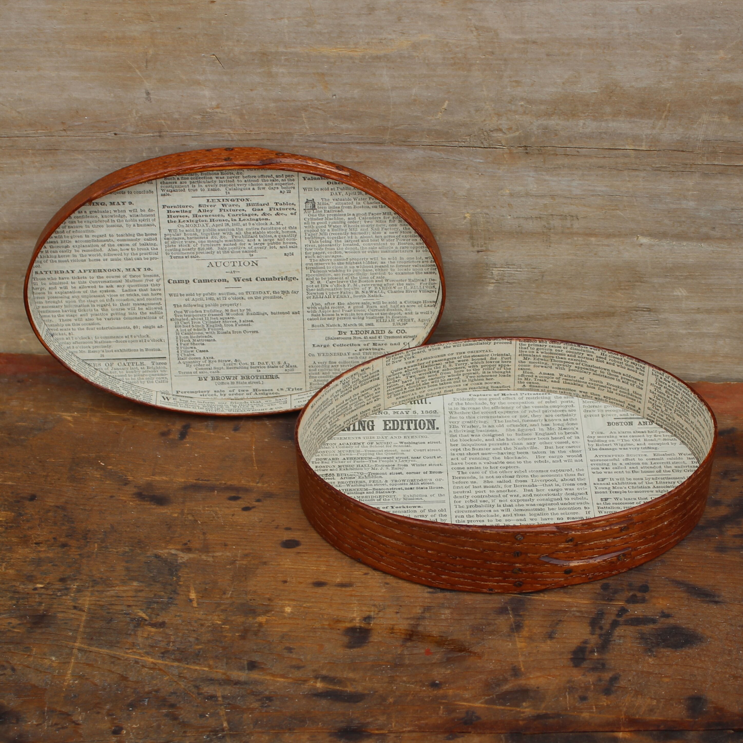 Button Box, Paper Lined Interior, Antiqued Natural Finish