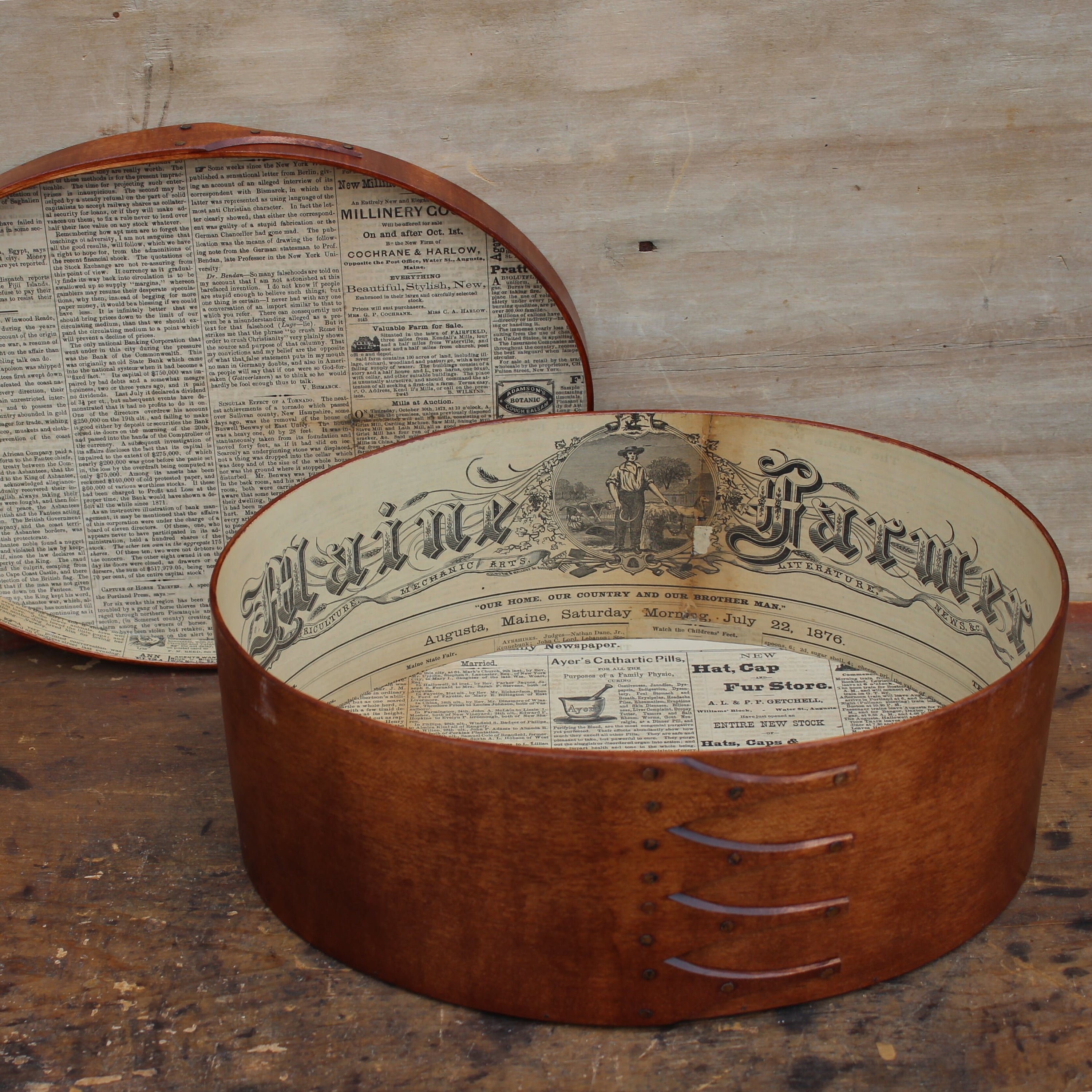Discounted, Size #7 Oval Box, Antique Paper Lined, Antiqued Natural Finish **2nd, Discounted**