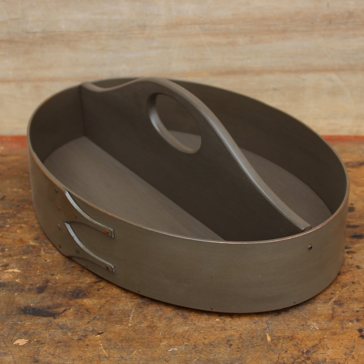 A Shaker divided carrier in grey milk paint