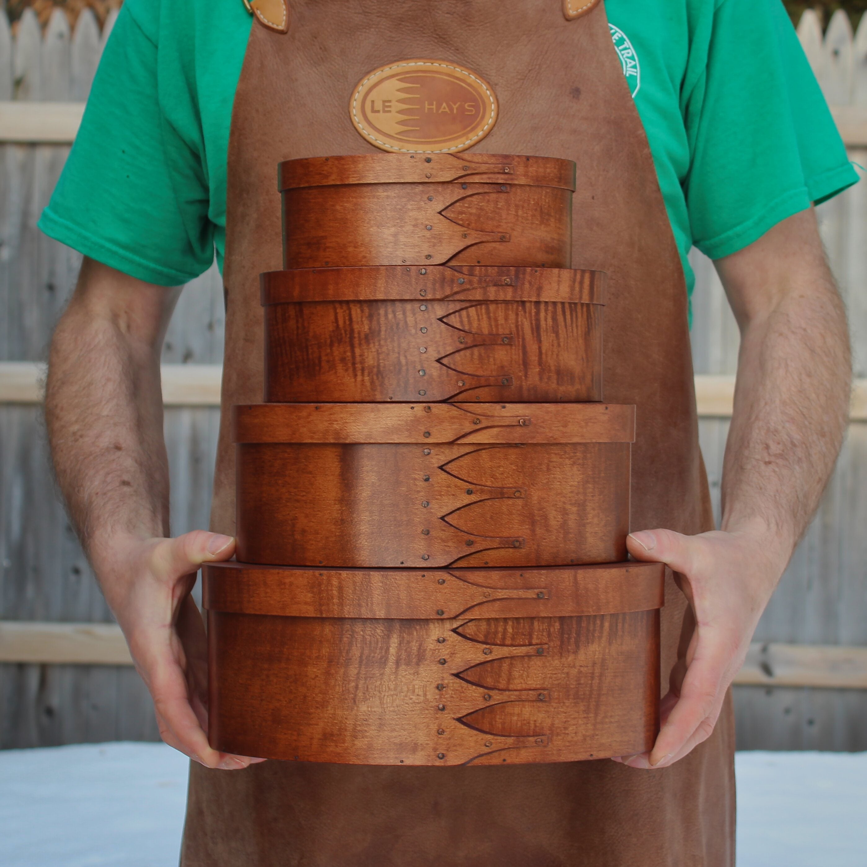 Stack of Four Boxes, Sizes #3 through #6, Antiqued Natural Finish