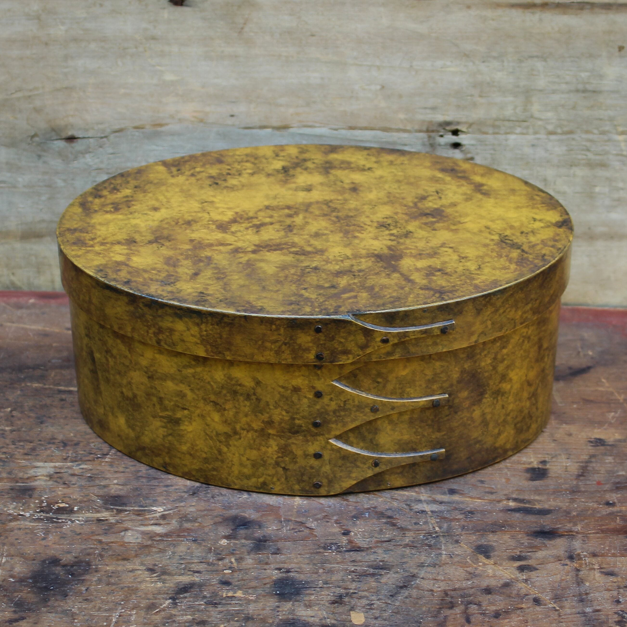 Size #5 Shaker Oval Box, 1853 Antique Paper Lined, Sponge Painted Finish