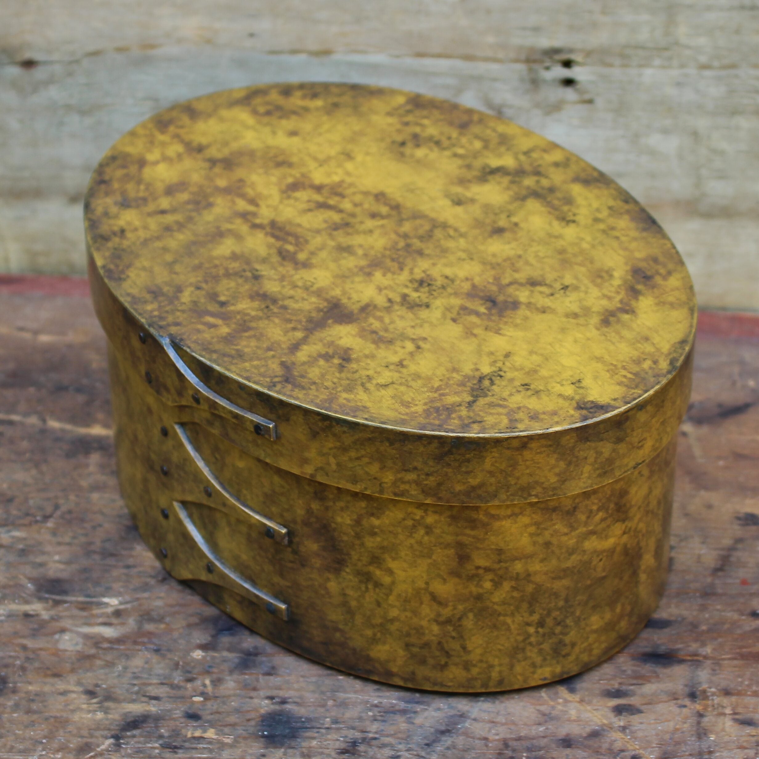 Size #5 Shaker Oval Box, 1853 Antique Paper Lined, Sponge Painted Finish