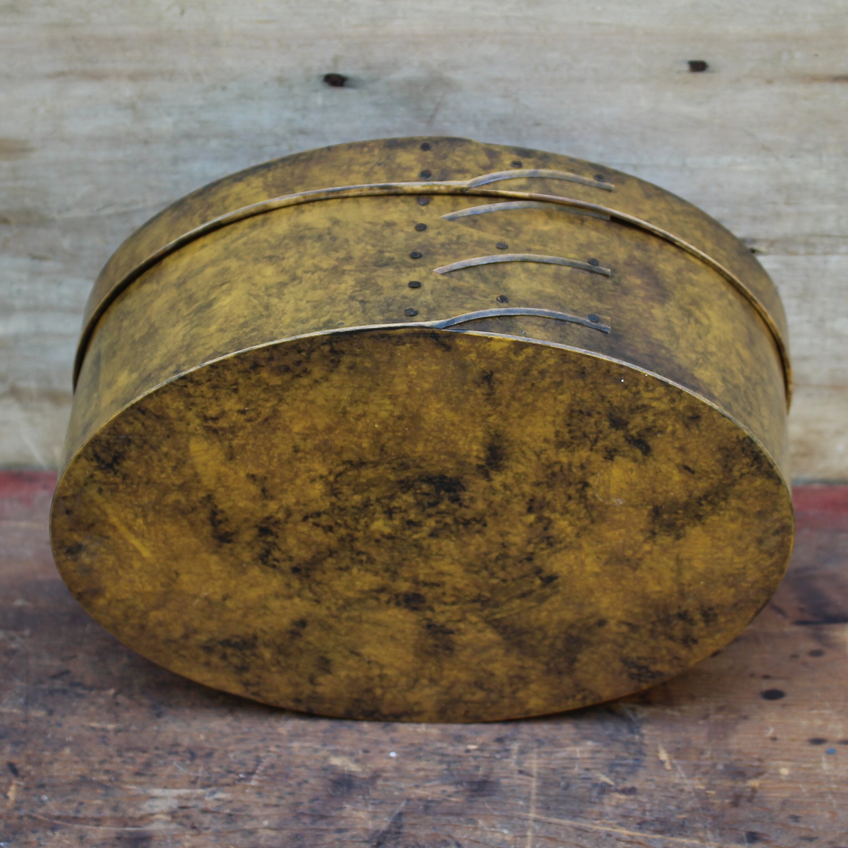 Size #5 Shaker Oval Box, 1853 Antique Paper Lined, Sponge Painted Finish