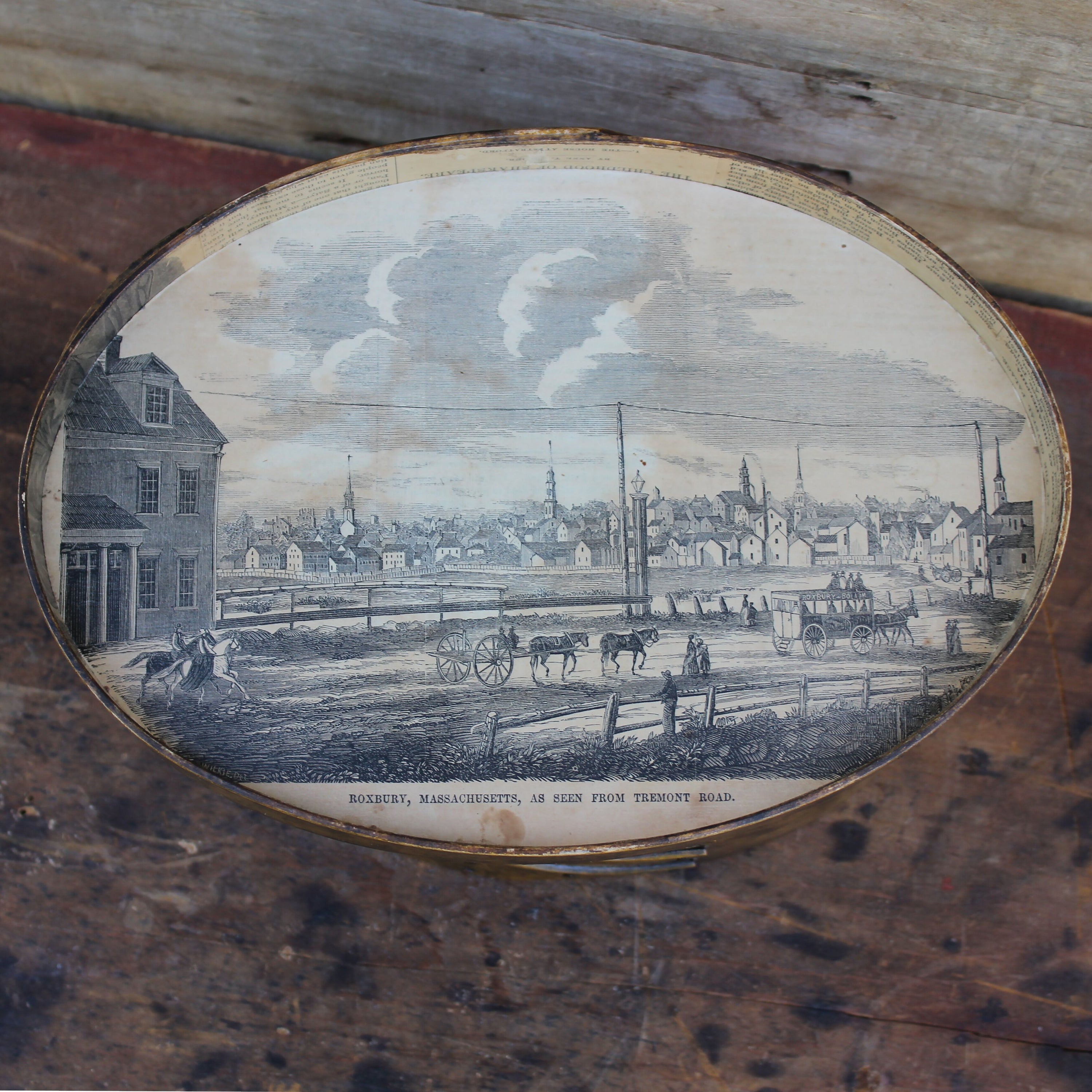 Size #5 Shaker Oval Box, 1853 Antique Paper Lined, Sponge Painted Finish