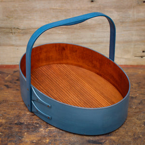 Large Shaker Style Sewing Carrier, LeHays Shaker Boxes, Handcrafted in Maine, Blue Milk Paint Finish, Side View