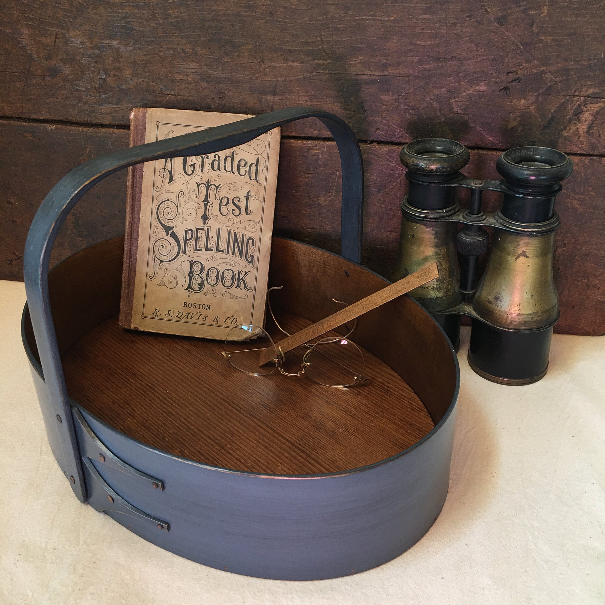 Large Shaker Style Sewing Carrier, LeHays Shaker Boxes, Handcrafted in Maine, Blue Milk Paint Finish, Holding Items