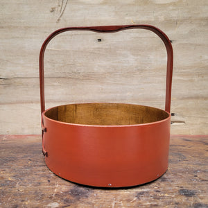 Medium Shaker Style Sewing Carrier, LeHays Shaker Boxes, Handcrafted in Maine, Red Milk Paint Finish, Handle View