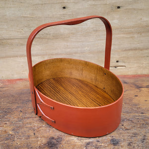 Medium Shaker Style Sewing Carrier, LeHays Shaker Boxes, Handcrafted in Maine, Red Milk Paint Finish, Side View