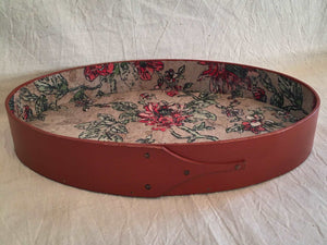 Shaker Style Oval Stitchers Tray with Papered Interior, LeHays Shaker Boxes, Handcrafted in Maine, Red Milk Paint Finish