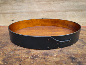 Shaker Style Oval Stitchers Tray, LeHays Shaker Boxes, Handcrafted in Maine, Black Milk Paint Finish, Front View