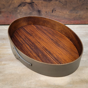Shaker Style Oval Stitchers Tray, LeHays Shaker Boxes, Handcrafted in Maine, Grey Milk Paint Finish, Side View