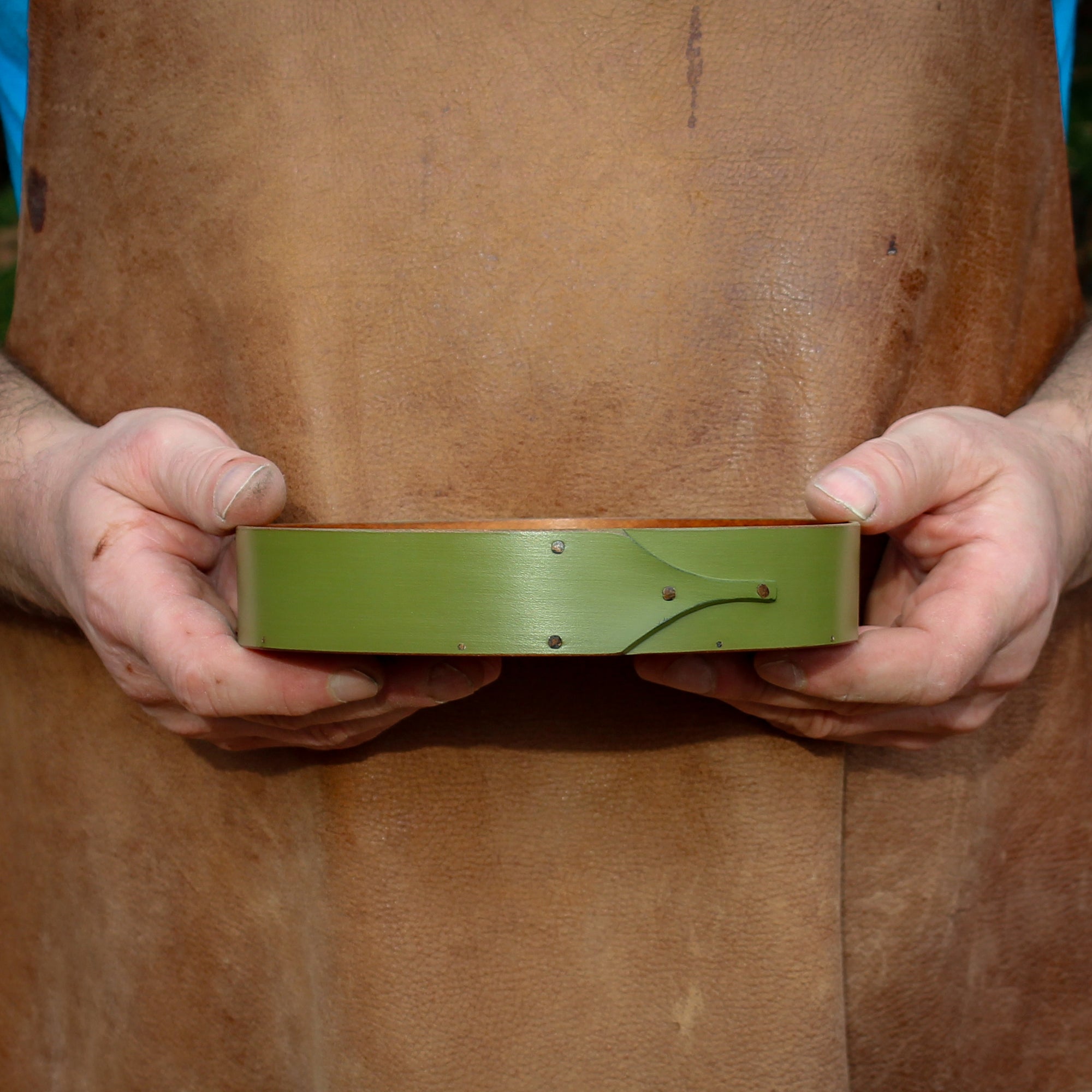 Shaker Style Round Stitchers Tray, LeHays Shaker Boxes, Handcrafted in Maine, Green Milk Paint Finish, Holding Tray