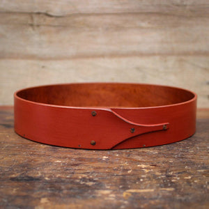 Shaker Style Round Stitchers Tray, LeHays Shaker Boxes, Handcrafted in Maine, Red Milk Paint Finish, Front View