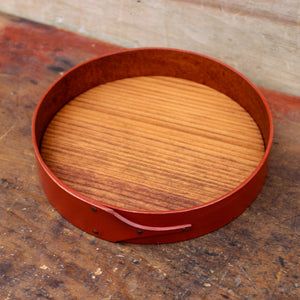 Shaker Style Round Stitchers Tray, LeHays Shaker Boxes, Handcrafted in Maine, Red Milk Paint Finish, Top View