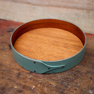 Shaker Style Round Stitchers Tray, LeHays Shaker Boxes, Handcrafted in Maine, Sea Green Milk Paint Finish, Top View