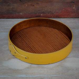 Shaker Style Round Stitchers Tray, LeHays Shaker Boxes, Handcrafted in Maine, Yellow Milk Paint Finish, Top View