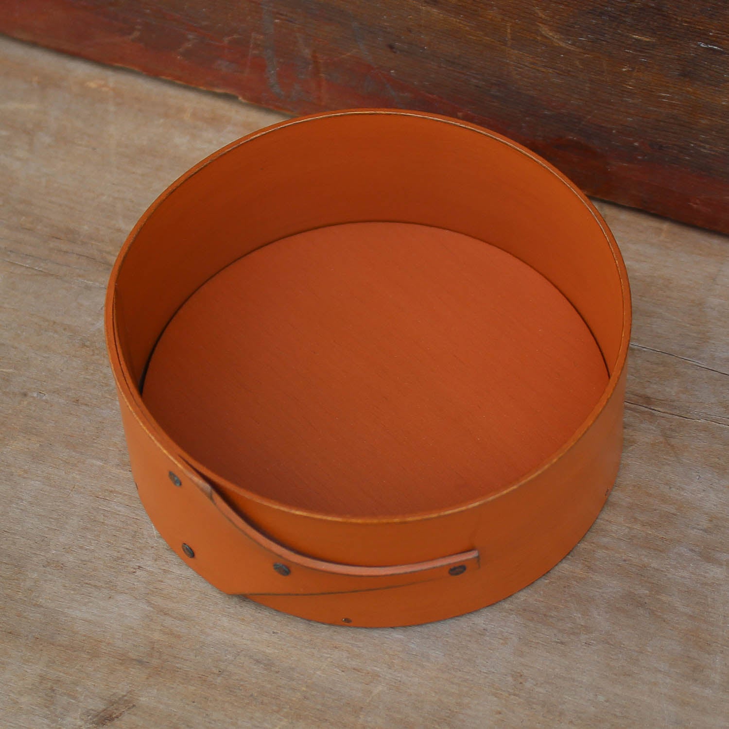 Shaker Style Pin Cushion Base for Needlework, LeHays Shaker Boxes, Handcrafted in Maine, Pumpkin Milk Paint Finish, Top View