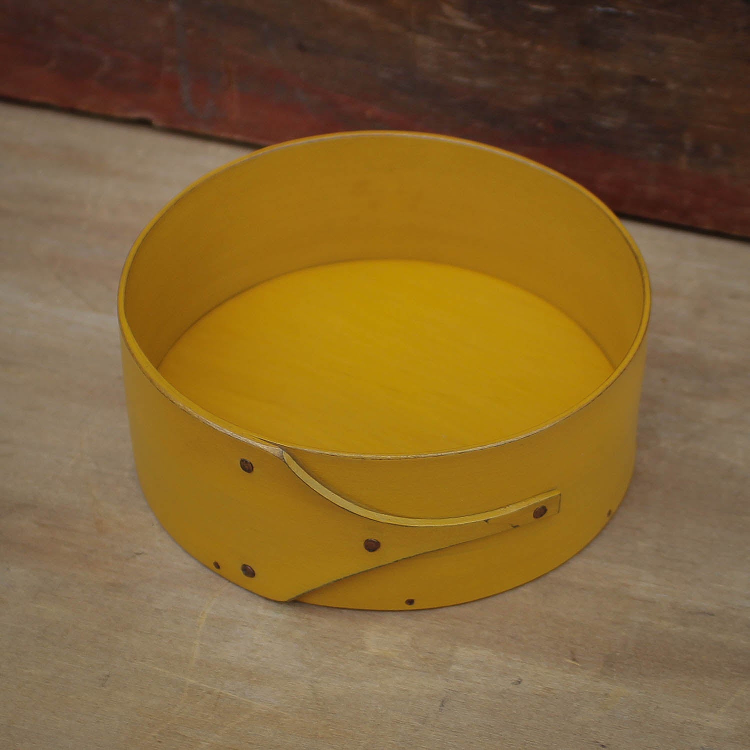 Shaker Style Pin Cushion Base for Needlework, LeHays Shaker Boxes, Handcrafted in Maine, Yellow Milk Paint Finish, Top View
