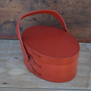 Shaker Style Swing Handle Carrier, LeHays Shaker Boxes, Handcrafted in Maine, Red Milk Paint Finish, Side View
